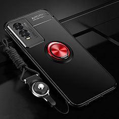 Coque Ultra Fine Silicone Souple Housse Etui avec Support Bague Anneau Aimante Magnetique SD3 pour Vivo Y74s 5G Rouge et Noir