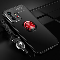 Coque Ultra Fine Silicone Souple Housse Etui avec Support Bague Anneau Aimante Magnetique SD3 pour Xiaomi Mi 11T 5G Rouge et Noir
