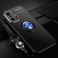 Coque Ultra Fine Silicone Souple Housse Etui avec Support Bague Anneau Aimante Magnetique SD3 pour Xiaomi Mi 11T Pro 5G Bleu et Noir