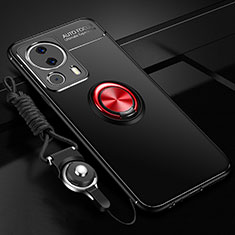 Coque Ultra Fine Silicone Souple Housse Etui avec Support Bague Anneau Aimante Magnetique SD3 pour Xiaomi Mi 13 Lite 5G Rouge et Noir