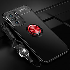 Coque Ultra Fine Silicone Souple Housse Etui avec Support Bague Anneau Aimante Magnetique SD3 pour Xiaomi Poco F3 5G Rouge et Noir