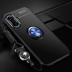 Coque Ultra Fine Silicone Souple Housse Etui avec Support Bague Anneau Aimante Magnetique SD3 pour Xiaomi Poco F3 GT 5G Bleu et Noir