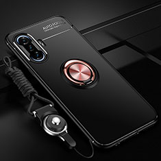 Coque Ultra Fine Silicone Souple Housse Etui avec Support Bague Anneau Aimante Magnetique SD3 pour Xiaomi Poco F3 GT 5G Or et Noir