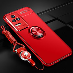 Coque Ultra Fine Silicone Souple Housse Etui avec Support Bague Anneau Aimante Magnetique SD3 pour Xiaomi Poco F4 5G Rouge