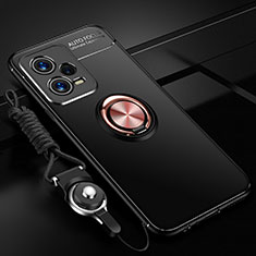 Coque Ultra Fine Silicone Souple Housse Etui avec Support Bague Anneau Aimante Magnetique SD3 pour Xiaomi Poco X5 5G Or et Noir