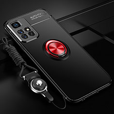 Coque Ultra Fine Silicone Souple Housse Etui avec Support Bague Anneau Aimante Magnetique SD3 pour Xiaomi Redmi 10 4G Rouge et Noir