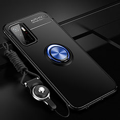 Coque Ultra Fine Silicone Souple Housse Etui avec Support Bague Anneau Aimante Magnetique SD3 pour Xiaomi Redmi 10 5G Bleu et Noir