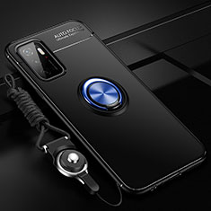 Coque Ultra Fine Silicone Souple Housse Etui avec Support Bague Anneau Aimante Magnetique SD3 pour Xiaomi Redmi 10 Prime Plus 5G Bleu et Noir