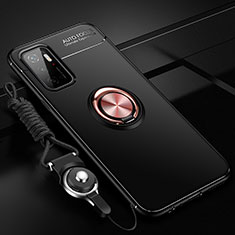 Coque Ultra Fine Silicone Souple Housse Etui avec Support Bague Anneau Aimante Magnetique SD3 pour Xiaomi Redmi 10 Prime Plus 5G Or et Noir