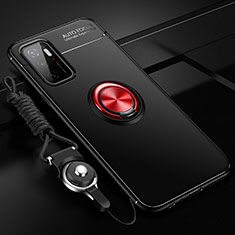 Coque Ultra Fine Silicone Souple Housse Etui avec Support Bague Anneau Aimante Magnetique SD3 pour Xiaomi Redmi 10 Prime Plus 5G Rouge et Noir