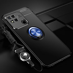 Coque Ultra Fine Silicone Souple Housse Etui avec Support Bague Anneau Aimante Magnetique SD3 pour Xiaomi Redmi 9C NFC Bleu et Noir