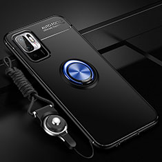 Coque Ultra Fine Silicone Souple Housse Etui avec Support Bague Anneau Aimante Magnetique SD3 pour Xiaomi Redmi Note 10 5G Bleu et Noir