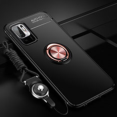 Coque Ultra Fine Silicone Souple Housse Etui avec Support Bague Anneau Aimante Magnetique SD3 pour Xiaomi Redmi Note 10 5G Or et Noir