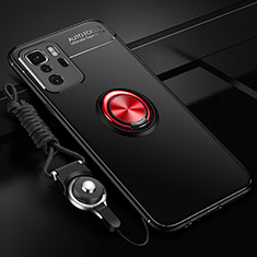 Coque Ultra Fine Silicone Souple Housse Etui avec Support Bague Anneau Aimante Magnetique SD3 pour Xiaomi Redmi Note 10 Pro 5G Rouge et Noir