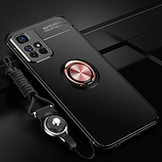 Coque Ultra Fine Silicone Souple Housse Etui avec Support Bague Anneau Aimante Magnetique SD3 pour Xiaomi Redmi Note 11 5G Or et Noir