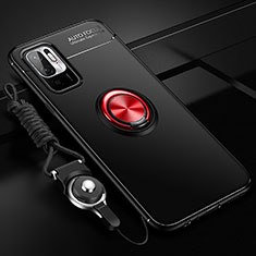 Coque Ultra Fine Silicone Souple Housse Etui avec Support Bague Anneau Aimante Magnetique SD3 pour Xiaomi Redmi Note 11 SE 5G Rouge et Noir