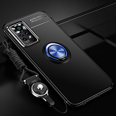 Coque Ultra Fine Silicone Souple Housse Etui avec Support Bague Anneau Aimante Magnetique SD3 pour Xiaomi Redmi Note 11E Pro 5G Bleu et Noir