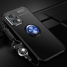 Coque Ultra Fine Silicone Souple Housse Etui avec Support Bague Anneau Aimante Magnetique SD3 pour Xiaomi Redmi Note 11T Pro 5G Bleu et Noir