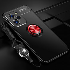 Coque Ultra Fine Silicone Souple Housse Etui avec Support Bague Anneau Aimante Magnetique SD3 pour Xiaomi Redmi Note 12 Pro Speed 5G Rouge et Noir