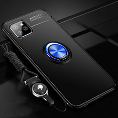 Coque Ultra Fine Silicone Souple Housse Etui avec Support Bague Anneau Aimante Magnetique T01 pour Apple iPhone 11 Pro Max Bleu et Noir