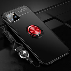 Coque Ultra Fine Silicone Souple Housse Etui avec Support Bague Anneau Aimante Magnetique T01 pour Apple iPhone 11 Pro Max Rouge et Noir