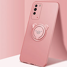 Coque Ultra Fine Silicone Souple Housse Etui avec Support Bague Anneau Aimante Magnetique T01 pour Huawei Honor X10 5G Or Rose