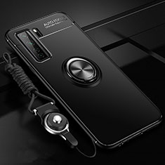 Coque Ultra Fine Silicone Souple Housse Etui avec Support Bague Anneau Aimante Magnetique T01 pour Huawei P40 Lite 5G Noir