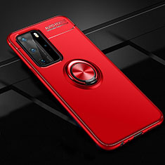 Coque Ultra Fine Silicone Souple Housse Etui avec Support Bague Anneau Aimante Magnetique T01 pour Huawei P40 Pro Rouge