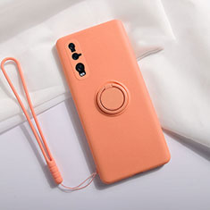 Coque Ultra Fine Silicone Souple Housse Etui avec Support Bague Anneau Aimante Magnetique T01 pour Oppo Find X2 Orange