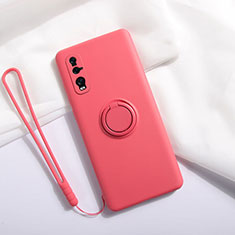 Coque Ultra Fine Silicone Souple Housse Etui avec Support Bague Anneau Aimante Magnetique T01 pour Oppo Find X2 Vin Rouge