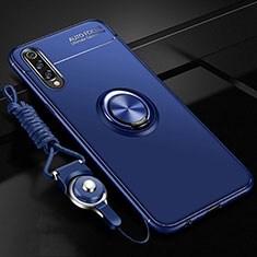 Coque Ultra Fine Silicone Souple Housse Etui avec Support Bague Anneau Aimante Magnetique T01 pour Samsung Galaxy A70 Bleu