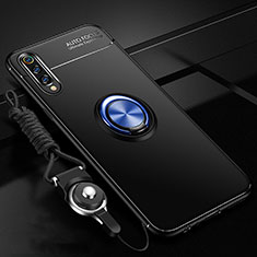 Coque Ultra Fine Silicone Souple Housse Etui avec Support Bague Anneau Aimante Magnetique T01 pour Samsung Galaxy A70 Bleu et Noir