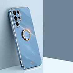 Coque Ultra Fine Silicone Souple Housse Etui avec Support Bague Anneau Aimante Magnetique T01 pour Samsung Galaxy S22 Ultra 5G Bleu