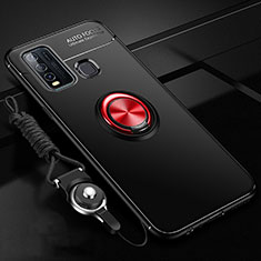 Coque Ultra Fine Silicone Souple Housse Etui avec Support Bague Anneau Aimante Magnetique T01 pour Vivo Y50 Rouge et Noir