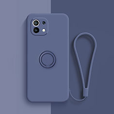 Coque Ultra Fine Silicone Souple Housse Etui avec Support Bague Anneau Aimante Magnetique T01 pour Xiaomi Mi 11 Lite 4G Bleu