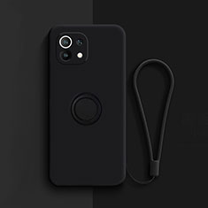 Coque Ultra Fine Silicone Souple Housse Etui avec Support Bague Anneau Aimante Magnetique T01 pour Xiaomi Mi 11 Lite 4G Noir