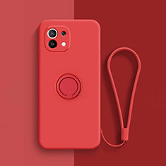 Coque Ultra Fine Silicone Souple Housse Etui avec Support Bague Anneau Aimante Magnetique T01 pour Xiaomi Mi 11 Lite 4G Rouge