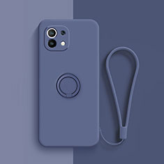Coque Ultra Fine Silicone Souple Housse Etui avec Support Bague Anneau Aimante Magnetique T01 pour Xiaomi Mi 11 Lite 5G Bleu