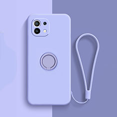Coque Ultra Fine Silicone Souple Housse Etui avec Support Bague Anneau Aimante Magnetique T01 pour Xiaomi Mi 11 Lite 5G Violet Clair