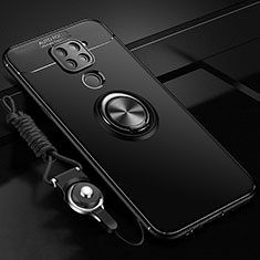 Coque Ultra Fine Silicone Souple Housse Etui avec Support Bague Anneau Aimante Magnetique T01 pour Xiaomi Redmi Note 9 Noir