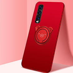 Coque Ultra Fine Silicone Souple Housse Etui avec Support Bague Anneau Aimante Magnetique T02 pour Oppo Find X2 Pro Rouge