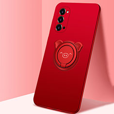 Coque Ultra Fine Silicone Souple Housse Etui avec Support Bague Anneau Aimante Magnetique T02 pour Oppo Reno4 Pro 5G Rouge