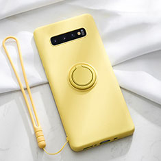 Coque Ultra Fine Silicone Souple Housse Etui avec Support Bague Anneau Aimante Magnetique T02 pour Samsung Galaxy S10 Jaune