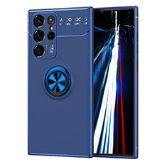 Coque Ultra Fine Silicone Souple Housse Etui avec Support Bague Anneau Aimante Magnetique T02 pour Samsung Galaxy S22 Ultra 5G Bleu