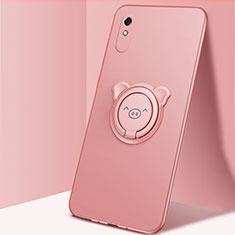 Coque Ultra Fine Silicone Souple Housse Etui avec Support Bague Anneau Aimante Magnetique T02 pour Xiaomi Redmi 9AT Or Rose