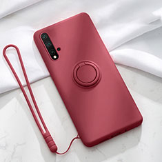 Coque Ultra Fine Silicone Souple Housse Etui avec Support Bague Anneau Aimante Magnetique T03 pour Huawei Nova 5 Pro Vin Rouge