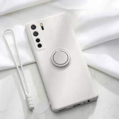 Coque Ultra Fine Silicone Souple Housse Etui avec Support Bague Anneau Aimante Magnetique T03 pour Huawei Nova 7 SE 5G Blanc