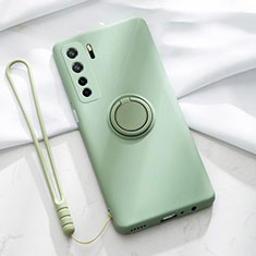 Coque Ultra Fine Silicone Souple Housse Etui avec Support Bague Anneau Aimante Magnetique T03 pour Huawei Nova 7 SE 5G Cyan