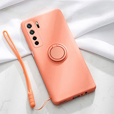 Coque Ultra Fine Silicone Souple Housse Etui avec Support Bague Anneau Aimante Magnetique T03 pour Huawei P40 Lite 5G Orange