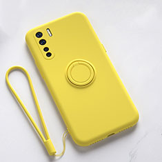 Coque Ultra Fine Silicone Souple Housse Etui avec Support Bague Anneau Aimante Magnetique T03 pour Oppo F15 Jaune